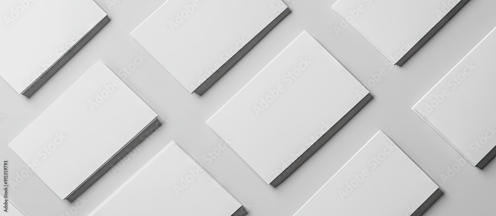 Aufkleber Empty flyer sheets on a grey background viewed from above Mockup for design. with copy space image. Place for adding text or design