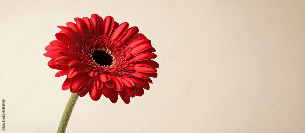 Aufkleber red gerbera blossom. with copy space image. Place for adding text or design