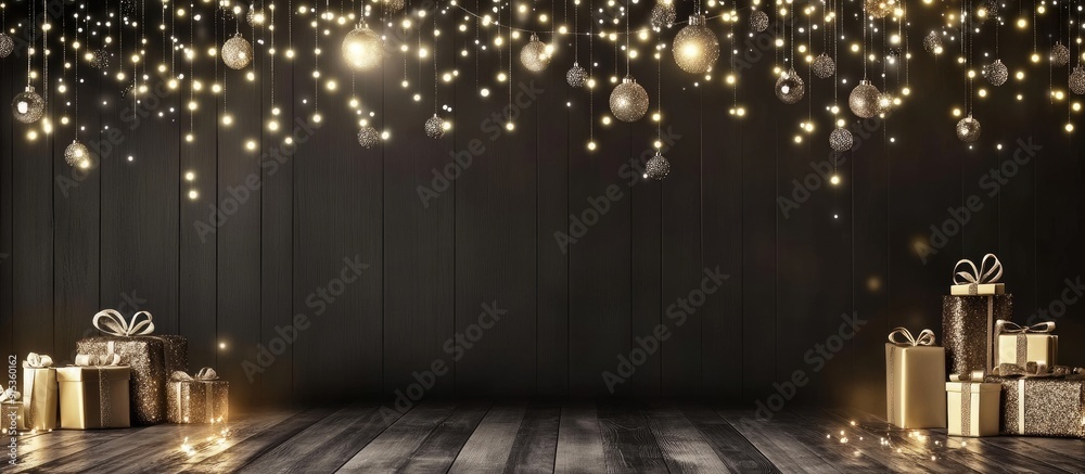 Aufkleber Lighting decorations and gifts for a holiday backdrop with space. with copy space image. Place for adding text or design