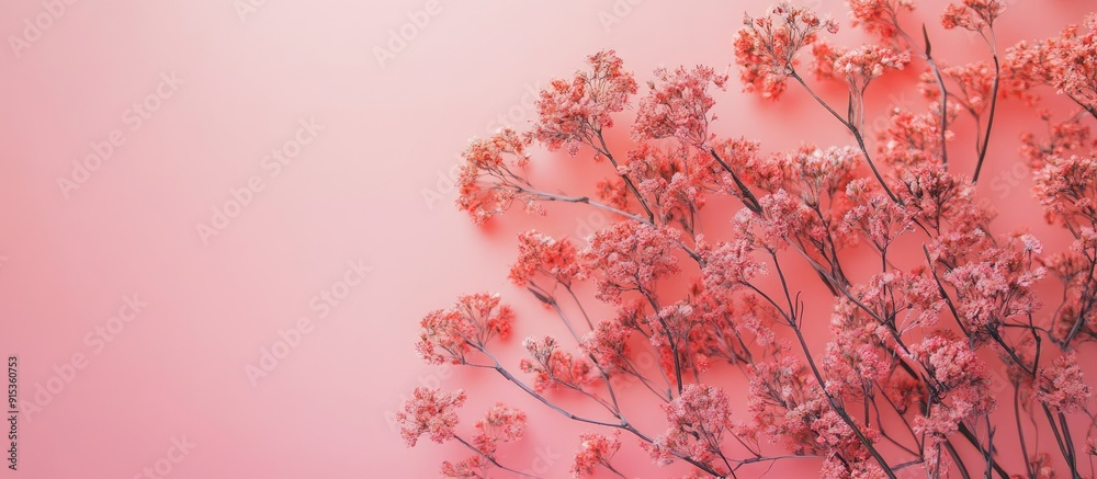 Aufkleber dried flowers on a pink backdrop. with copy space image. Place for adding text or design