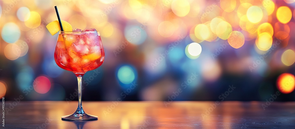 Aufkleber Alcoholic beverage and cocktail on a bar with a vibrant bokeh background. with copy space image. Place for adding text or design
