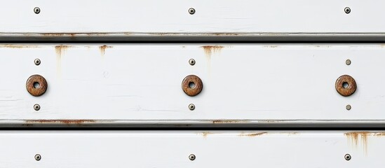 White slat set with rusted screws has stains and cracks. with copy space image. Place for adding text or design