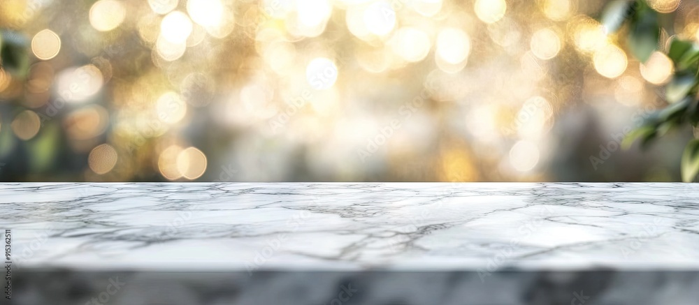 Leinwandbilder Empty gray and white marble surface set against a blurred background with a bokeh effect Area for design. with copy space image. Place for adding text or design