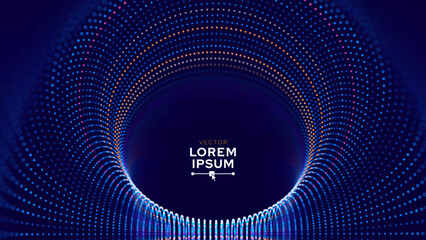 Blue Digital Tunnel or Wormhole. Wireframe Abstract Mesh with Hole. 3D Tunnel Grid Mesh. Blue Hi Tech Texture. Technology or Science Vector Illustation.