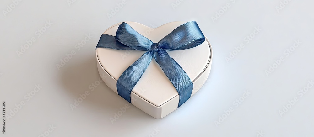 Aufkleber heart shaped ring box gift with a blue ribbon isolated on a white background. with copy space image.