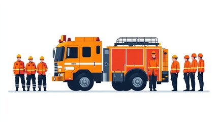 Firefighters standing in front of their fire truck.