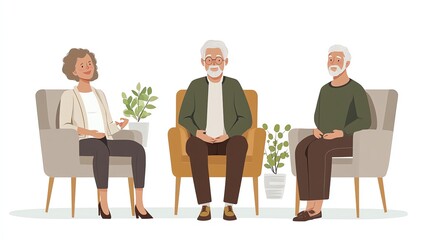 Three senior people sitting in chairs.