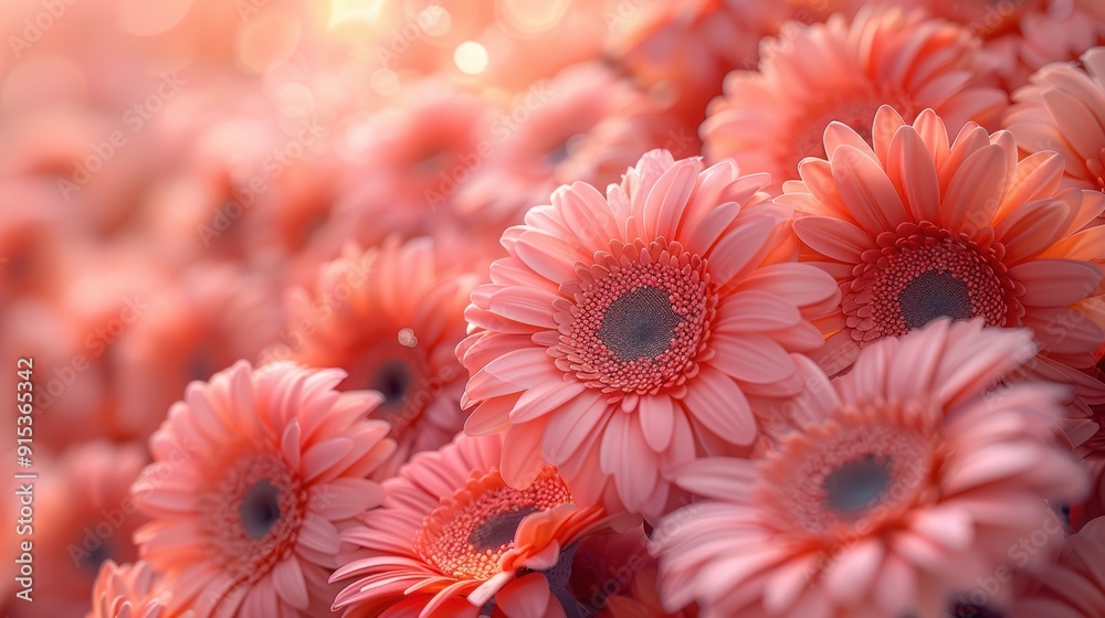 Wall mural exquisite display of blooming pink gerbera daisies glowing in soft sunlight