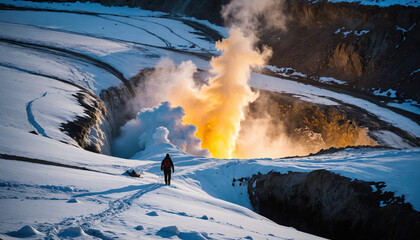 Geyser Field Unknowns in Snowy Winter: The Seeker's Jaunt Engulfed in Landslide