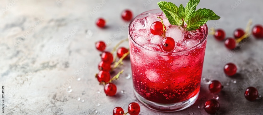 Fototapete fresh currant cocktail a refreshing summer drink featuring red currants and ice cubes glass of red c