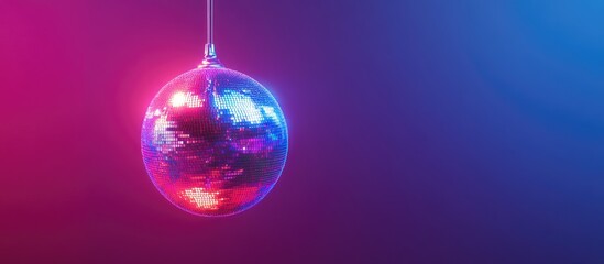 Isolated disco ball with neon lighting representing a party disco and dancing copy space