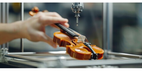 3D printed violin being created by a machine.