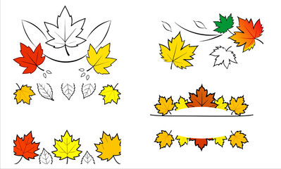 Obraz premium autumn background, The image consists of autumn leaves in yellow, red, orange and green shades around the center, falling in overlapping layers.