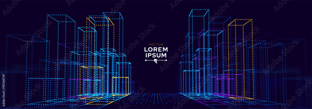 Aufkleber invest in future smart digital city concept. urban architecture high towers concept of the future ci