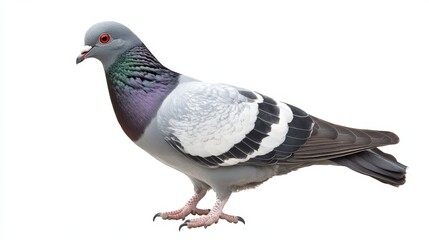 Obraz premium Rock pigeon standing in profile view isolated on a pure white background.