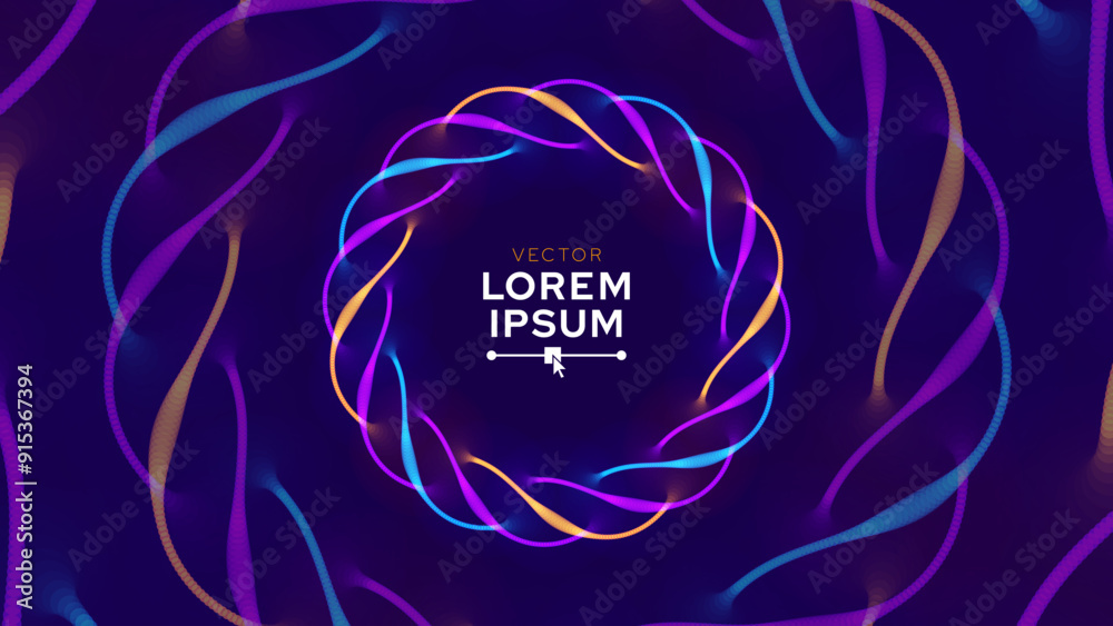 Aufkleber dynamic neon glow round shape circle frame. abstract purple blue orange circles lines on dark backgr