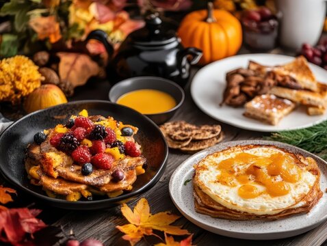 Fall brunch, seasonal foods, cozy setting, inviting