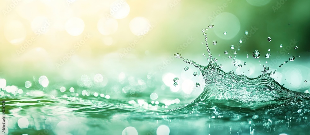 Aufkleber defocused blurred transparent green calm water surface texture featuring splashes and bubbles stylis