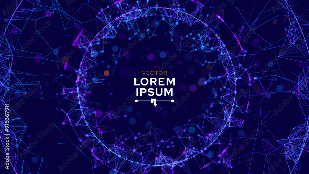 Aufkleber Abstract Connected Dots And Lines Circle Frame Banner. Concept of AI Technology. Digital Data Flow Motion. Communication and Technology Network Connect Concept. Vector Illustration.