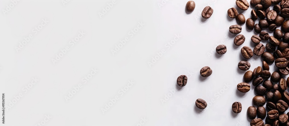 Aufkleber Studio shot of coffee beans on a white background suitable for background or material design with space for text. with copy space image. Place for adding text or design