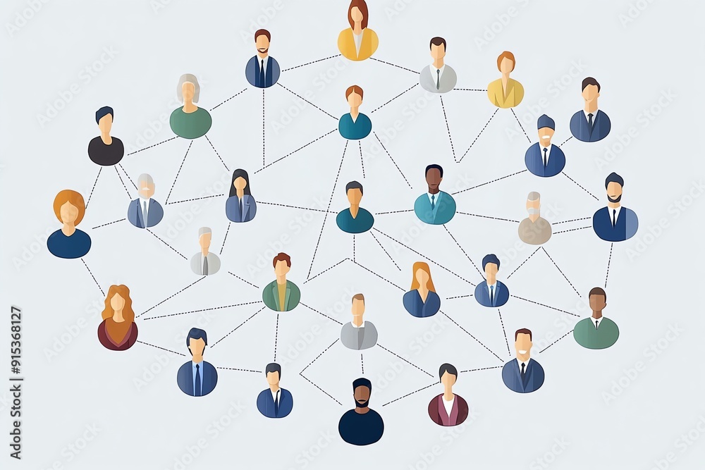 Poster diverse team connected by network.