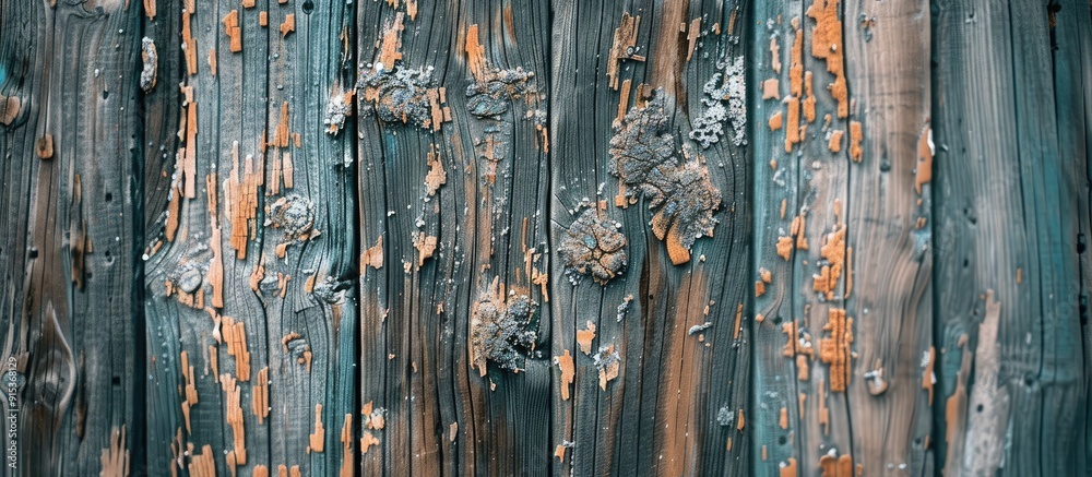 Poster natural wooden background aged moldy wood fence picket textured wood suitable for tables walls or fl
