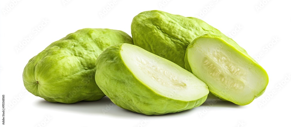 Poster Fresh chayote Sechium edulis also known as labu siam isolated on a white background. with copy space image. Place for adding text or design