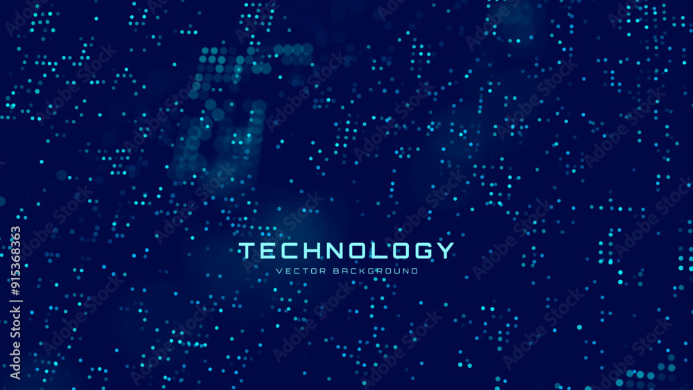 Poster Abstract Technology Futuristic Digital Concept Pattern with Lighting Glowing Circles on Dark Blue Background. High Tech or Science Research Presentation Backdrop. Vector Illustration.