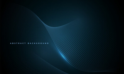 Abstract dark blue vector background with glowing blue wavy lines.