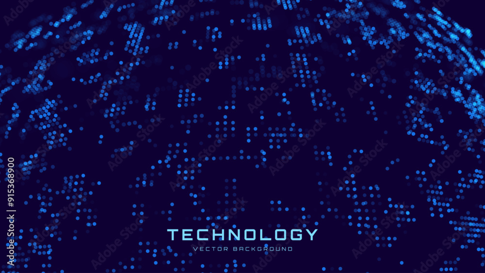 Poster Abstract Technology Futuristic Digital Concept Pattern with Lighting Glowing Circles on Dark Blue Background. High Tech or Science Research Presentation Backdrop. Vector Illustration.
