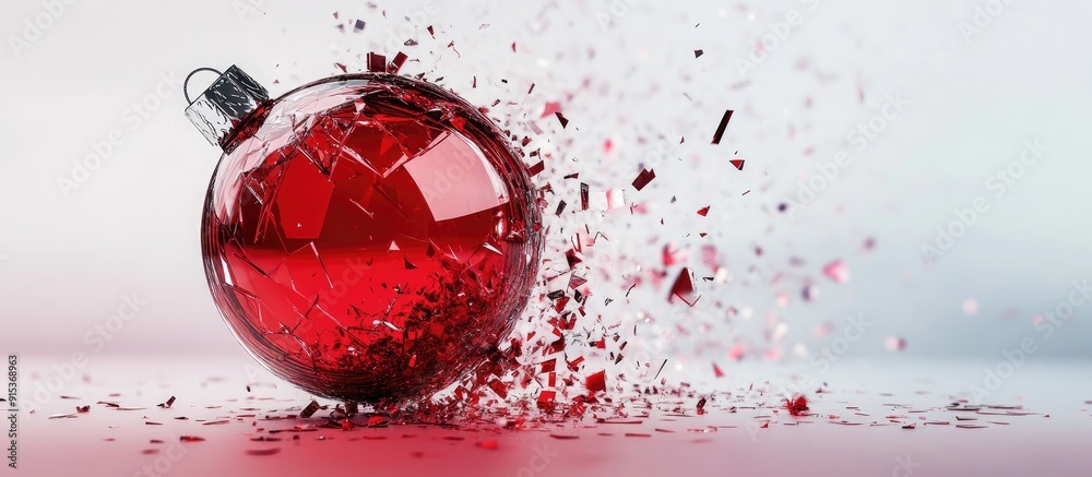 Aufkleber Shattered red Christmas glass ball. with copy space image. Place for adding text or design