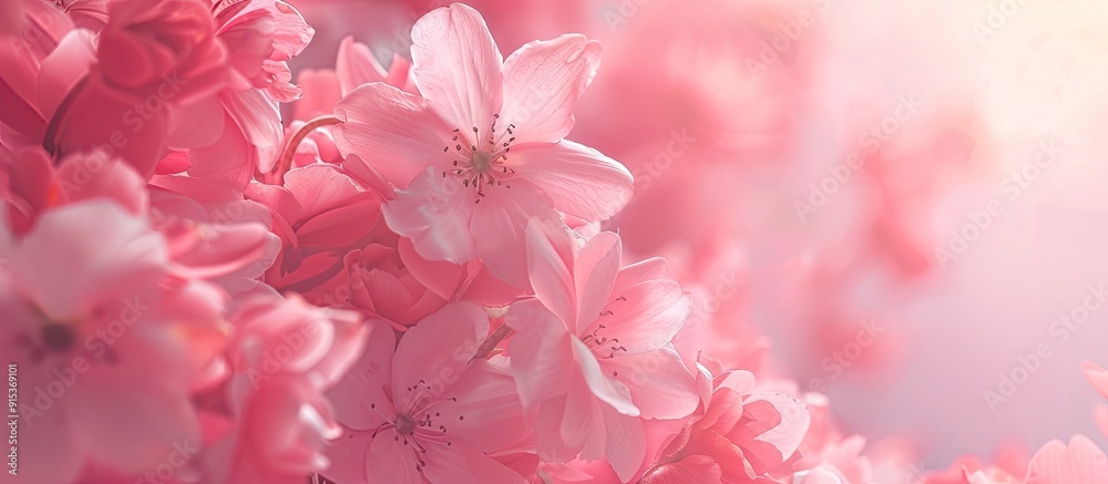 Aufkleber Pink Spring Blooms on a White Background. with copy space image. Place for adding text or design