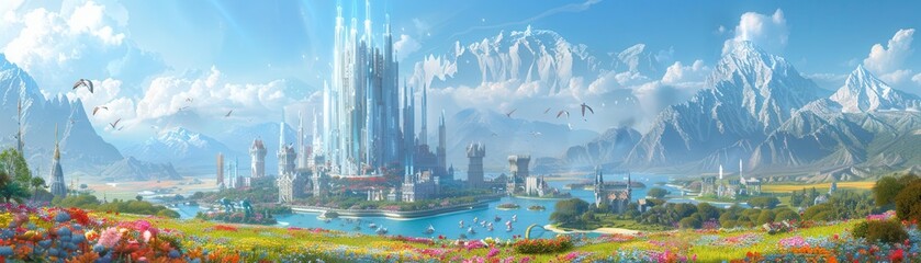 Panoramic view of a surreal fantasy world