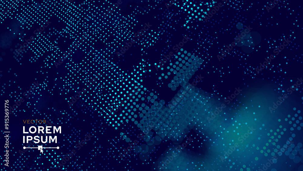 Leinwandbilder Abstract Technology Futuristic Digital Concept Pattern with Lighting Glowing Circles on Dark Blue Background. High Tech or Science Research Presentation Backdrop. Vector Illustration.