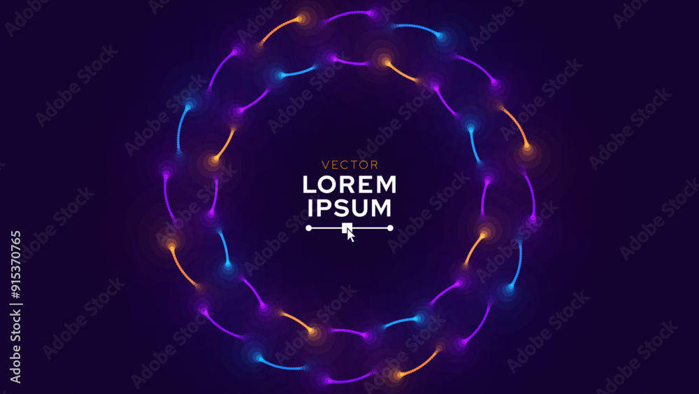 Aufkleber dynamic neon glow round shape circle frame. abstract purple blue orange circles lines on dark backgr