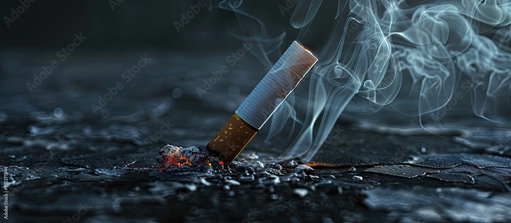 Poster New heat not burn tobacco heating system set against a dark background. with copy space image. Place for adding text or design