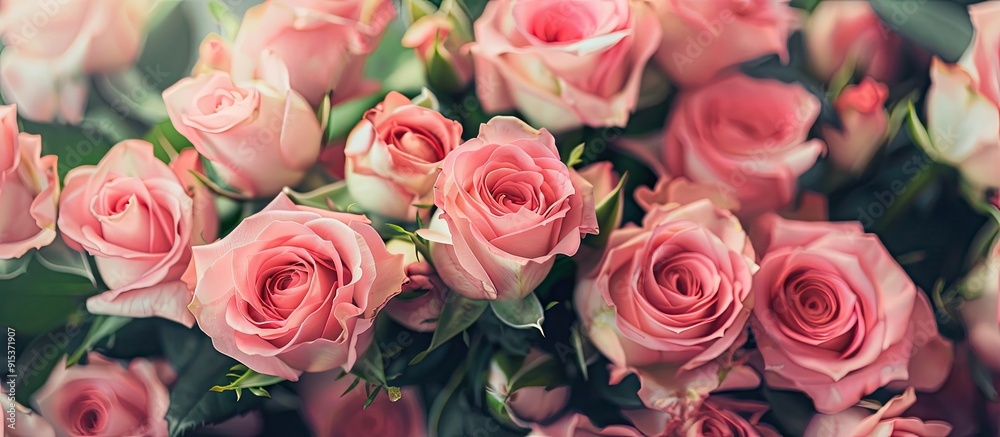 Poster a bunch of pink roses isolated on a white background. with copy space image. Place for adding text or design