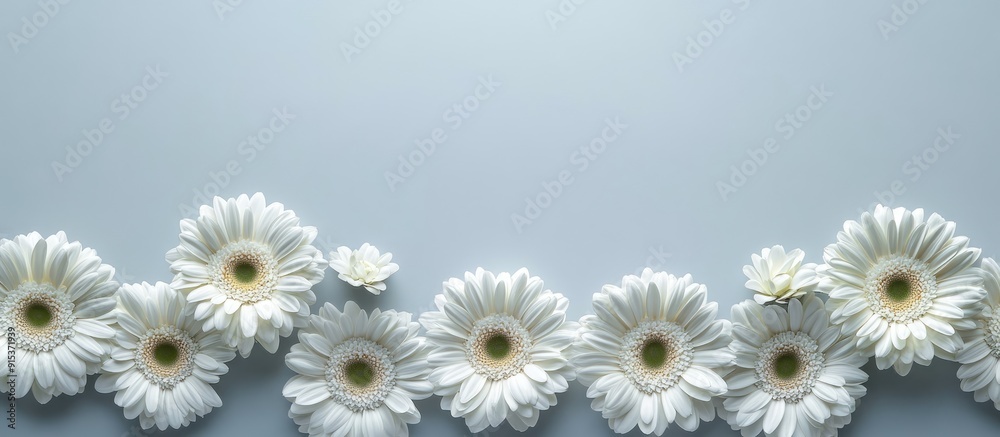 Poster festive floral backdrop featuring copy space for text white gerberas on a gray background high quali