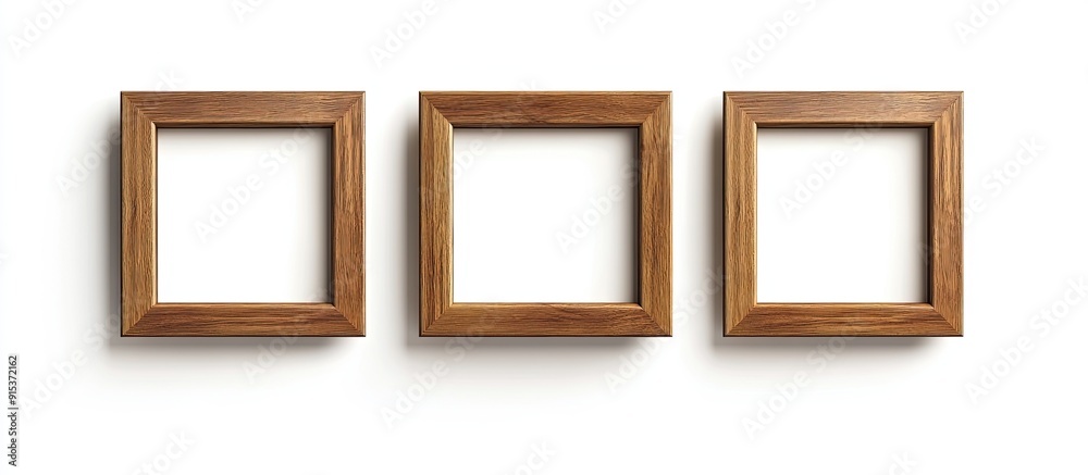 Fototapete wooden frames set against a white background. with copy space image. place for adding text or design