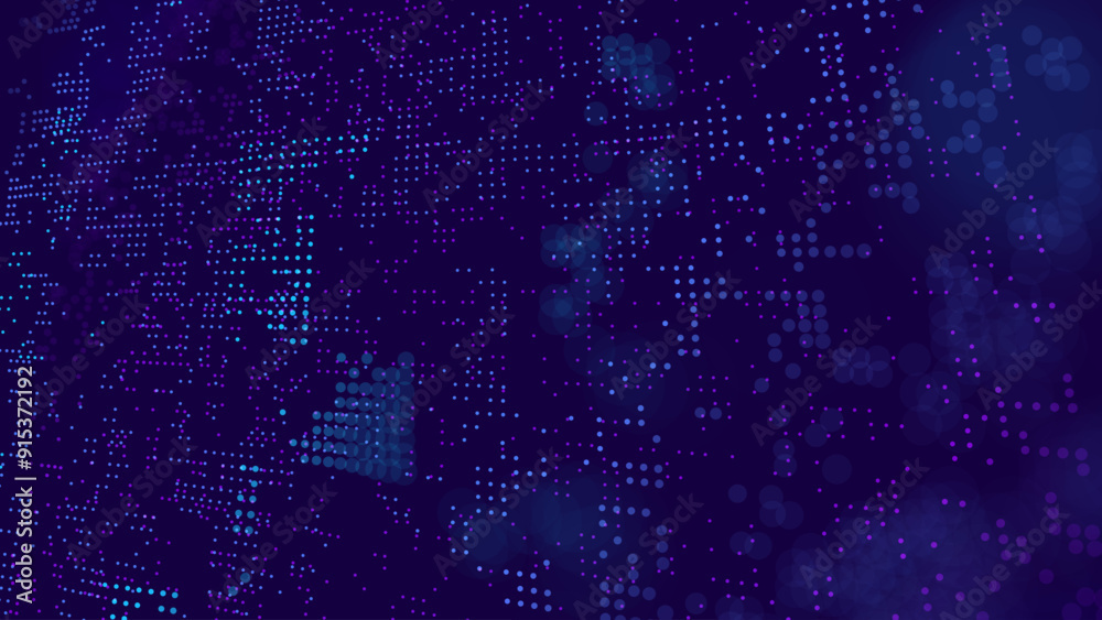Aufkleber Abstract Technology Futuristic Digital Concept Pattern with Lighting Glowing Circles on Dark Blue Background. High Tech or Science Research Presentation Backdrop. Vector Illustration.