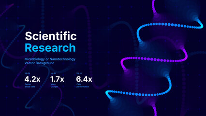 Abstract DNA Molecule Colorful Neon Lights Helix Spiral Wave Background. Medical Science Concept, Genetic Biotechnology, Chemistry Biology, DNA Gene. Science Education Event BG. Vector Illustration. © ec0de