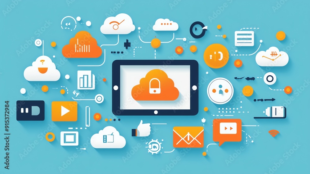 Aufkleber Cloud Computing with Tablet and Icons.