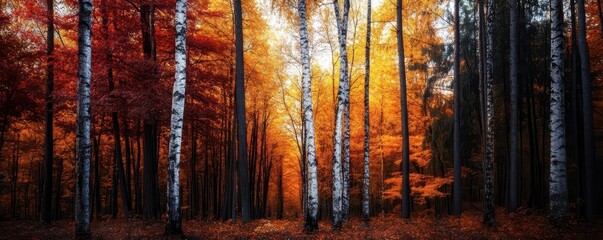 Fall forest, natural beauty, vibrant foliage, serene