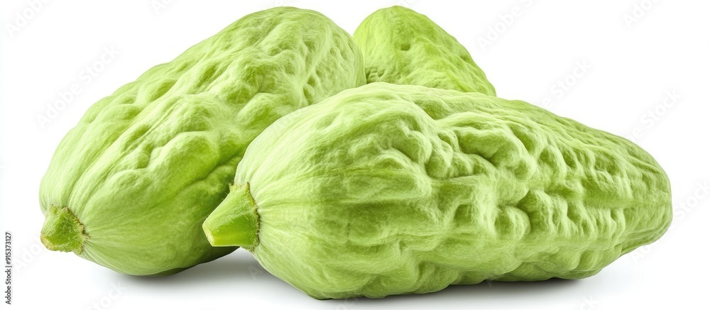 Poster Fresh chayote Sechium edulis also known as labu siam isolated on a white background. with copy space image. Place for adding text or design