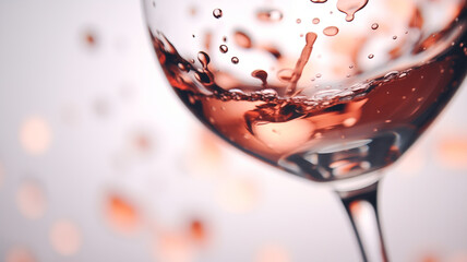 Close-up wine glass and blurry wine droplets on  background