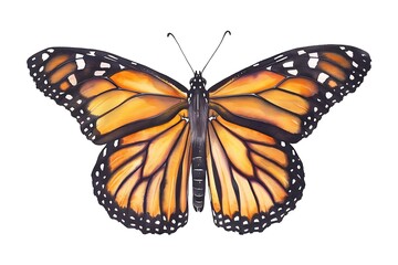 Obraz premium Watercolor illustration of a monarch butterfly with orange and black wings.