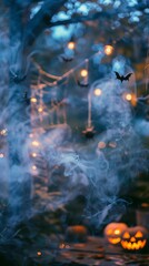 Spooky Halloween Garden Decorations: Eerie Atmosphere with Bokeh Effects