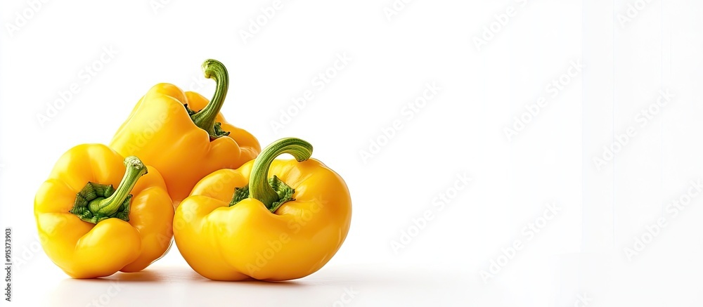 Fototapete Fresh yellow peppers separated on a white background. with copy space image. Place for adding text or design