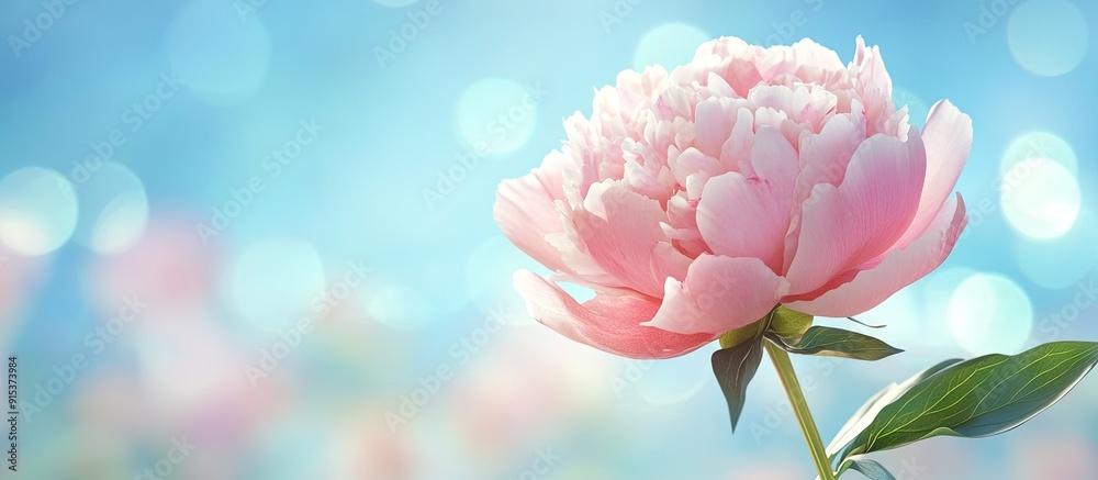 Leinwandbilder pink peony flower in front of a blurred background featuring a blue sky. with copy space image. plac