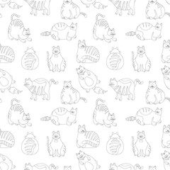 Seamless pattern with cats. Symple hand drawn illustration in doodle style.